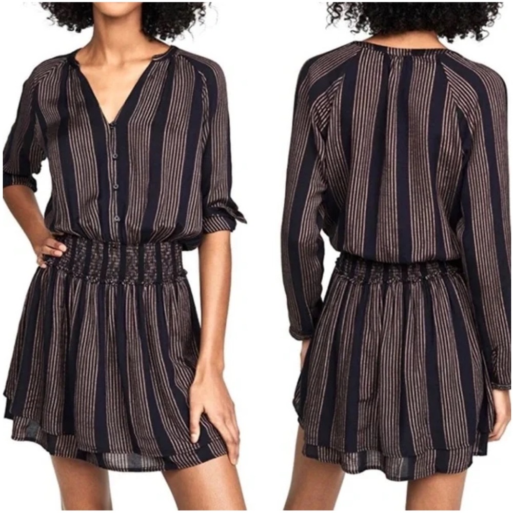 🌟RAILS🌟 JASMINE MIDAS METALLIC STRIPE DRESS BLACK ROSE GOLD COPPER SZ S